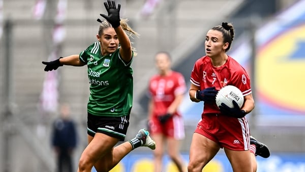 Brenda Bannon of Fermanagh (L) and Ceire Nolan of Louth - 2024 All-Ireland Junior final