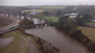 Drone footage shows flooding on River Slaney in Bally Carney, Co Wexford