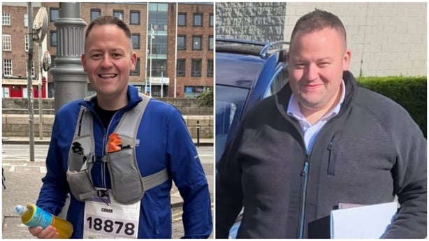 Conor Finan pictured before and after his weight loss