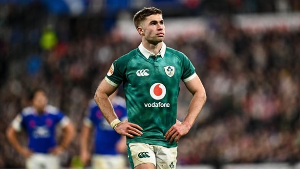 5 February 2026; Jack Crowley of Ireland during the Guinness 6 Nations Rugby Championship match between France and Ireland at Stade de France in Paris, France. Photo by Seb Daly/Sportsfile