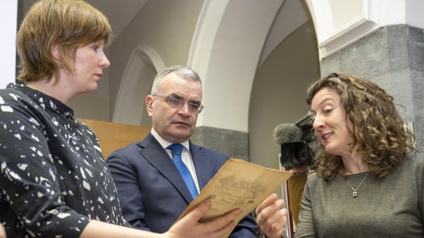 Catriona Cannon, Head of Heritage Collections and Digitisation at University of Galway Library, Minister for Rural and Community Development and the Gaeltacht Dara Calleary T.D., and Dr Deirdre Ní Chonghaile, Research Fellow at University of Galway. Credit – Andrew Downes, Xposure