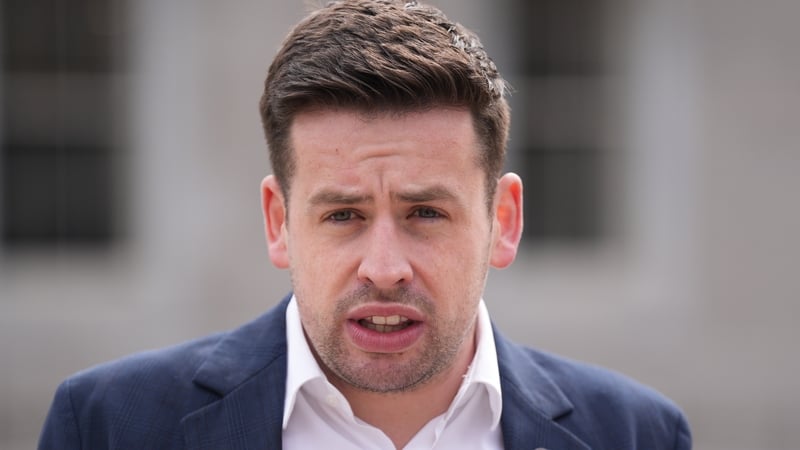 Labour's housing spokesman Conor Sheehan, accompanied by further and higher education spokeswoman Senator Laura Harmon, as they speak to the media at Leinster House in Dublin. Picture date: Tuesday April 15, 2025.