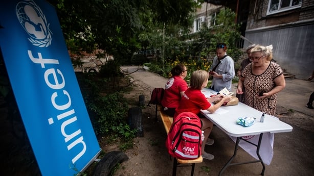 The UN agency, UNICEF, and the Red Cross offer assistance to victims of the damage caused by a Russian Geran-2 drone crash in Kharkiv, Ukraine, on july 30, 2025. (Photo by Francisco Richart Barbeira/NurPhoto via Getty Images)