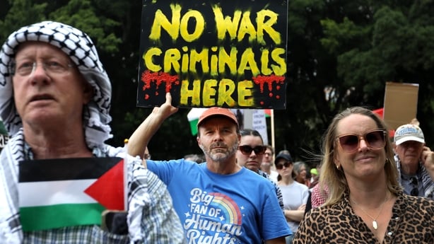 SYDNEY, AUSTRALIA - FEBRUARY 01: Protesters rally against Israeli President Isaac Herzog's upcoming Australian visit on February 01, 2026 in Sydney, Australia. Organised by the Palestine Action Group; protesters are calling on Australian Prime Minister Anthony Albanese to rescind the invitation imme