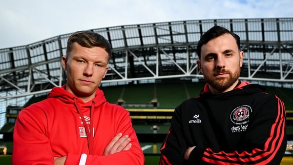 Jamie Lennon of St Patrick's Athletic (L) and Jordan Flores of Bohemians