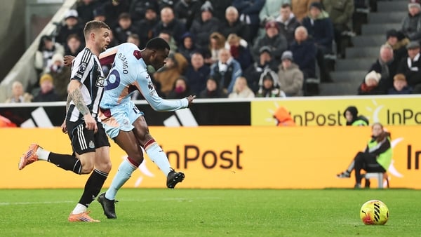 Dango Ouattara of Brentford scores his team's third goal during the Premier League match between Newcastle United and Brentford at St James' Park on February 07, 2026 in Newcastle upon Tyne, England. (Photo by Stu Forster/Getty Images)