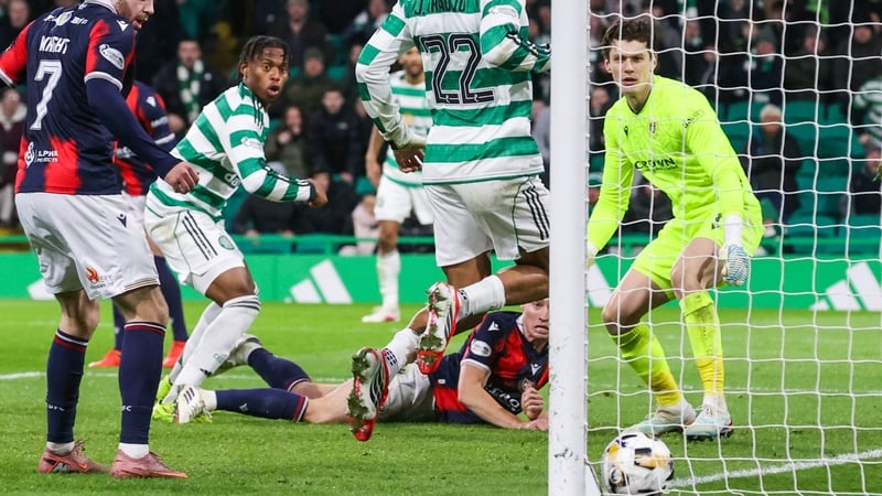 GLASGOW, SCOTLAND - FEBRUARY 07: Celtic's Junior Adamu scores to make it 1-1 during a Scottish Gas Scottish Cup Fifth Round match between Celtic and Dundee at Celtic Park, on February 07, 2026, in Glasgow, Scotland. (Photo by Alan Harvey/SNS Group via Get
