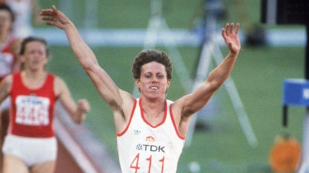 Czech athlete Jarmila Kratochvilova wins the 800 m event in a time of 1:54.68 at the 1983 World Championships in Athletics, Helsinki, August 1983. (Photo by Steve Powell/Getty Images) 