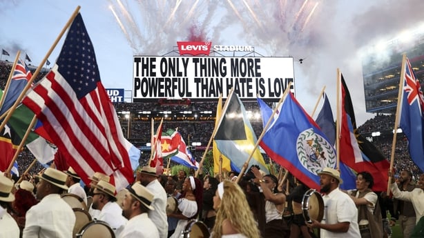 Bad Bunny performs onstage during the Super Bowl LX Halftime Show 