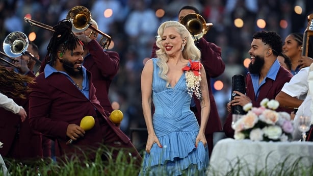 Lady Gaga performs during Super Bowl LX Patriots vs Seahawks Apple Music Halftime Show 