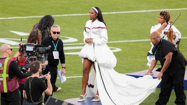Coco Jones performs "Lift Every Voice and Sing" at Super Bowl LX 