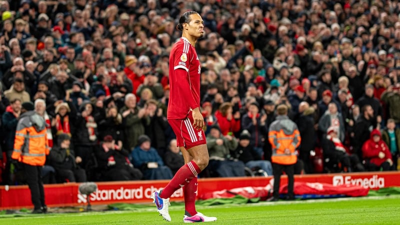 Liverpool's Virgil van Dijk is seen during the Premier League match between Liverpool and Manchester City at Anfield in Liverpool, England, on February 8, 2026. (Photo by Steven Halliwell/MI News/NurPhoto via Getty Images)