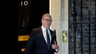 Keir Starmer leaving 10 Downing Street at evening time