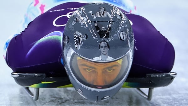 Ukraine's Vladyslav Heraskevych takes part in the skeleton men's training session at Cortina Sliding Centre
