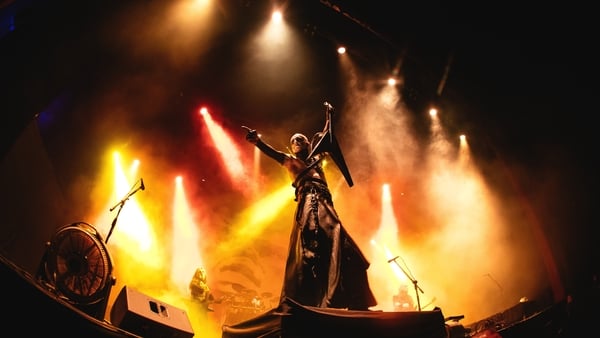 Nergal, singer of Behemoth band, performs on the concert as a part of The Unholy Trinity Tour at Showcenter