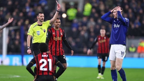 Jake O'Brien is sent off by referee Andrew Madley