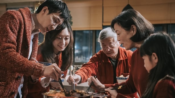 family celebrating chinese new year