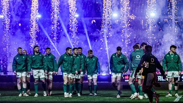 5 February 2026; The Ireland team before the Guinness 6 Nations Rugby Championship match between France and Ireland at Stade de France in Paris, France. Photo by Ramsey Cardy/Sportsfile