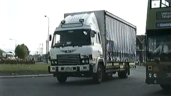 A truck driving through Ballyfermot in Dublin, 1996.