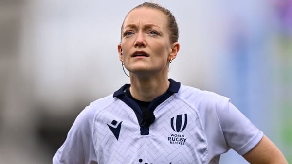 22 March 2025; Referee Hollie Davidson during the Women's Six Nations Rugby Championship match between Ireland and France at Kingspan Stadium in Belfast. Photo by Ramsey Cardy/Sportsfile