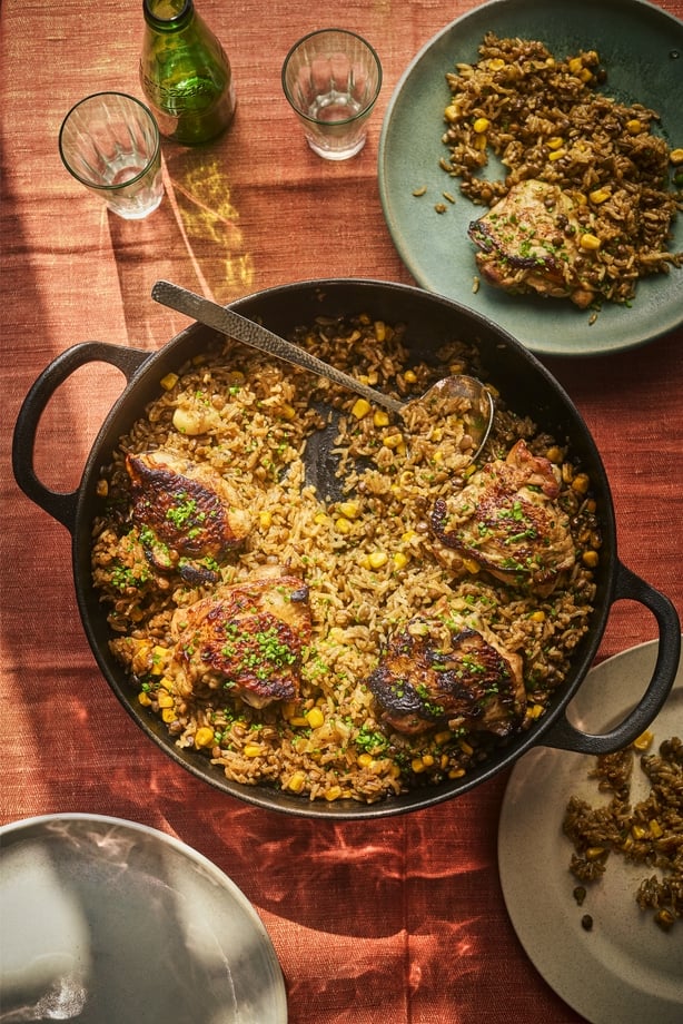 A dish of rice and meat