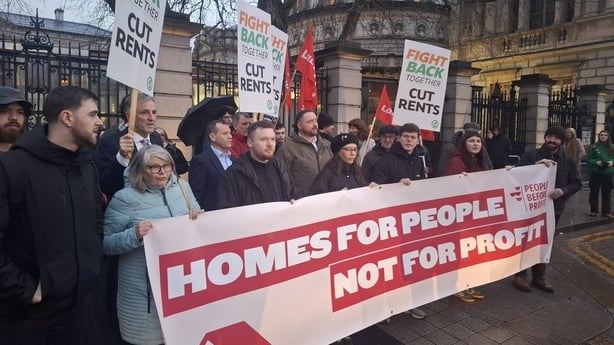 People with signs outside Leinster House