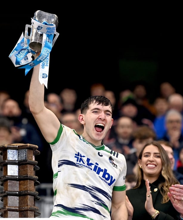 UL captain Brian McNamara lifts the Sigerson Cup in 2026