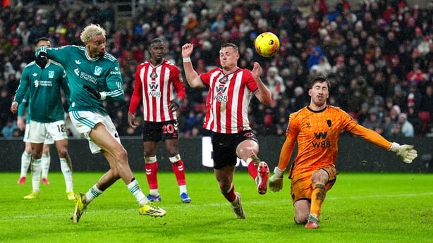 Liverpool's Hugo Ekitike shoots over the crossbar during the Premier League match at the Stadium of Light, Sunderland. 