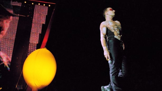 Irish singer and songwriter Bono, leader of the rock band U2, on stage in Montpellier. (Photo by David Lefranc/Kipa/Sygma via Getty Images)