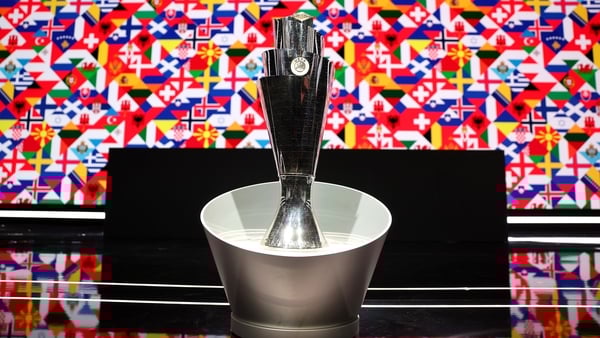 The UEFA Nations League trophy is seen prior to the UEFA Nations League 2026/28 League Phase Draw at Brussels Expo on February 12, 2026 in Brussels, Belgium. (Photo by Harry Murphy - UEFA/UEFA via Getty Images)