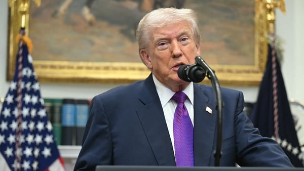 US President Donald Trump makes an announcement in the Roosevelt Room