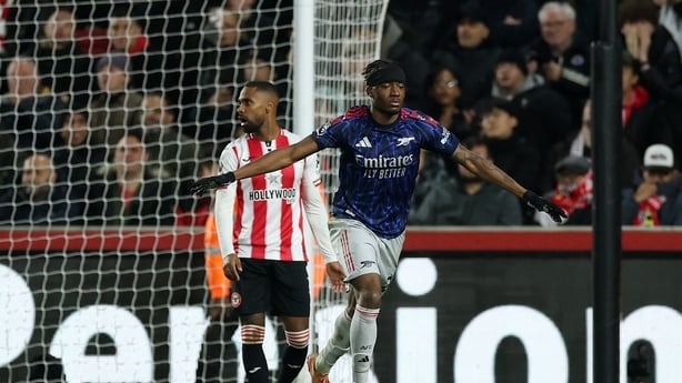 Noni Madueke of Arsenal after scoring against Brentford in Premier League, February 2026