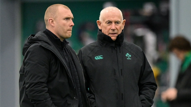 10 February 2026; Team manager Mick Kearney, right, and former Ireland and Munster winger Keith Earls during an Ireland Rugby squad training session at the IRFU High Performance Centre in Dublin. Photo by Brendan Moran/Sportsfile