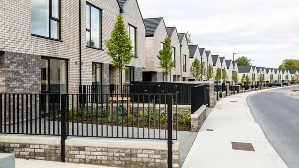Street of newly built houses and townhouses