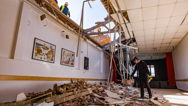 A building is badly damaged following strong winds in Spain