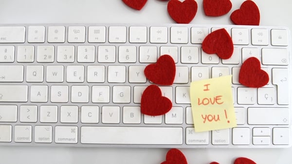 I love you note and red hearts on keyboard