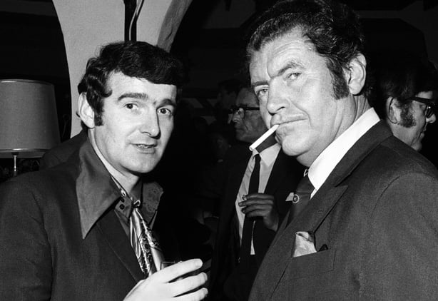 Tom Dunphy bass_vocals of The Royal Showband with Bill Fuller entertainment venues and ballrooms owner at his Old Sheiling Hotel Raheny Dublin Sept 7 1970 REF 166913 1