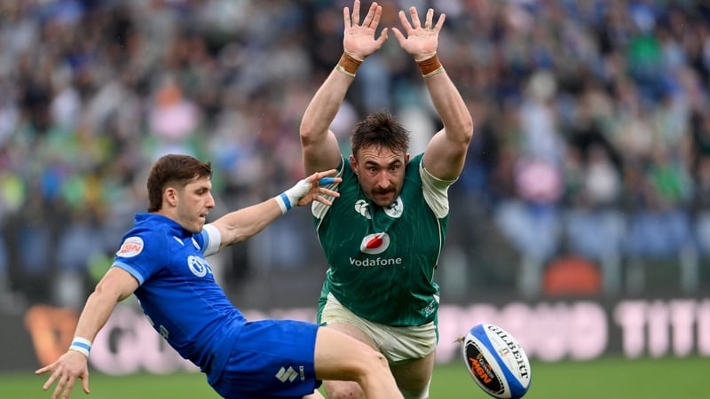 Jack Conan charges down Italy's Martin Page-Relo during last year's Six Nations encounter