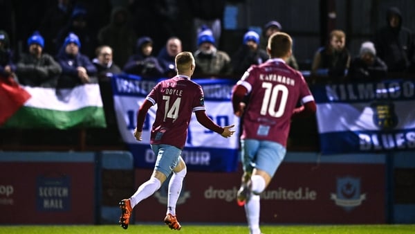 Mark Doyle of Drogheda United (L) after scoring against Waterford FC - Premier Division, February 2026