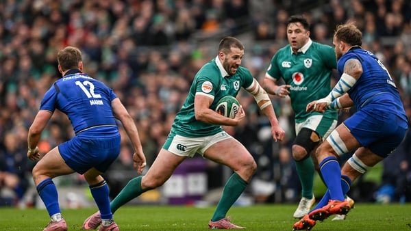 14 February 2026; Stuart McCloskey of Ireland during the Guinness 6 Nations Rugby Championship match between Ireland and Italy at the Aviva Stadium in Dublin. Photo by Ramsey Cardy/Sportsfile