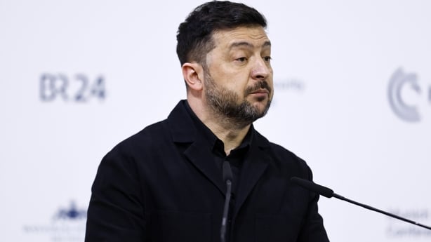 Ukrainian president Volodymyr Zelensky delivers a key note speech at the 62nd Munich Security Conference 