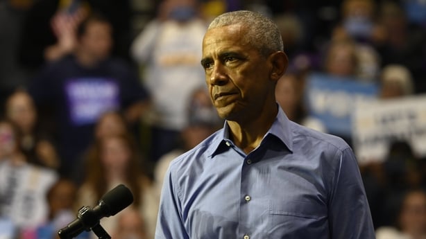 NEWARK, NEW JERSEY, UNITED STATES - NOVEMBER 1: Former President of the United States Barack Obama and New Jersey Democratic gubernatorial candidate for Governor Mikie Sherrill attend 'Get out the vote' rally at the Essex County College gymnasium in Newark, New Jersey, United States on November 1, 2