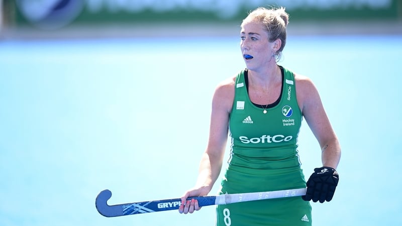 Sarah Hawkshaw of Ireland during the Women's 2022 EuroHockey Championship Qualifier match between Ireland and Turkey at Sport Ireland Campus in Dublin.