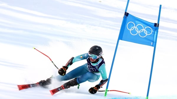 CORTINA D'AMPEZZO, ITALY - FEBRUARY 15: Anabelle Zurbay of Team Ireland competes during the Women's Giant Slalom on day nine of the Milano Cortina 2026 Winter Olympics at Tofane Alpine Skiing Centre on February 15, 2026 in Cortina d'Ampezzo, Italy. (Photo