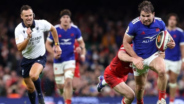 CARDIFF, WALES - FEBRUARY 15: Antoine Dupont of France is tackled by Tomos Williams of Wales during the Guinness Six Nations 2026 match between Wales and France at Principality Stadium on February 15, 2026 in Cardiff, Wales. (Photo by David Rogers/Getty I