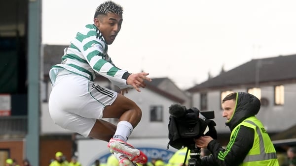 Celtic's Julian Araujo celebrates scoring their side's third goal of the game during the William Hill Premiership match at BBSP Rugby Park, Kilmarnock. Picture date: Sunday February 15, 2026. PA Photo. Photo credit should read: Euan Cherry/PA Wire.RESTRIC