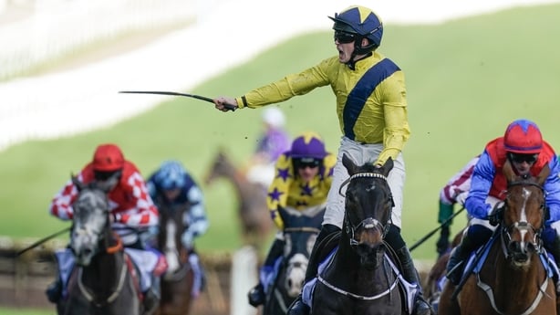 CHELTENHAM, ENGLAND - MARCH 14: Michael O'Sullivan riding Marine Nationale (yellow) clear the last to win The Sky Bet Supreme Novices' Hurdle during day one of the Cheltenham Festival 2023 at Cheltenham Racecourse on March 14, 2023 in Cheltenham, England. (Photo by Alan Crowhurst/Getty Images)