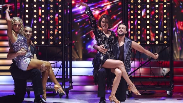 Jennifer Zamparelli with the Lads during the Team Dance on Dancing with the Stars Photo: Kyran O'Brien