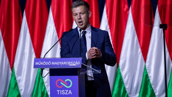 BUDAPEST, HUNGARY - FEBRUARY 15: Peter Magyar, leader of the opposition Tisza Party, delivers an annual state of the nation speech, on February 15, 2026 in Budapest, Hungary. Hungary's parliamentary elections will be held on April 12 of this year. (Photo