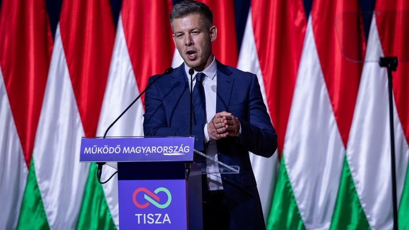 BUDAPEST, HUNGARY - FEBRUARY 15: Peter Magyar, leader of the opposition Tisza Party, delivers an annual state of the nation speech, on February 15, 2026 in Budapest, Hungary. Hungary's parliamentary elections will be held on April 12 of this year. (Photo